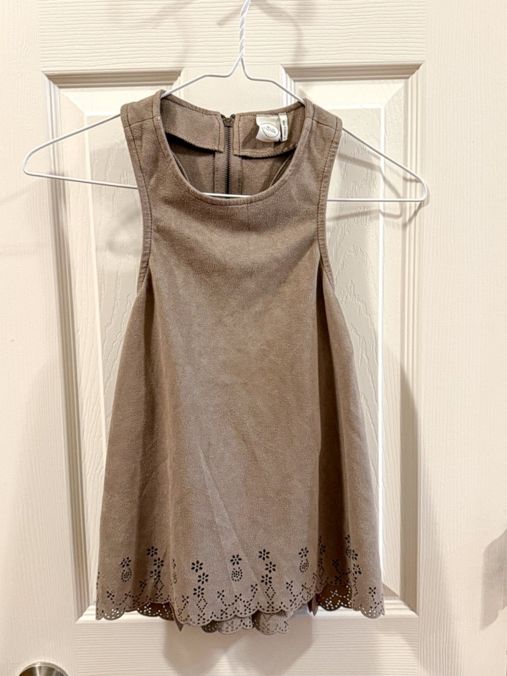 Paper Crane Faux Suede Laser Cut Tank Top M Taupe Scalloped Hem Boho Sleeveless